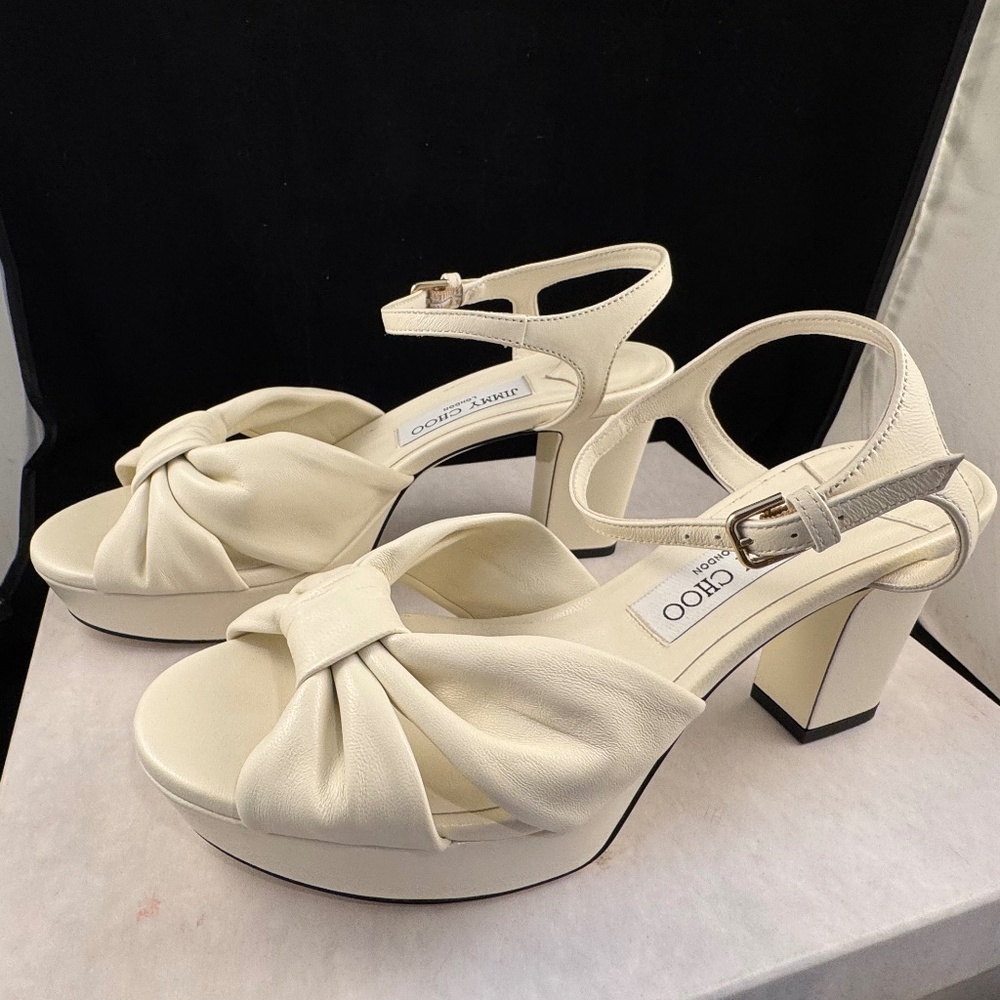 New In Box Jimmy Choo Heloise 80 White Suede Platform Sandals Size 39 - Picture 4 of 10